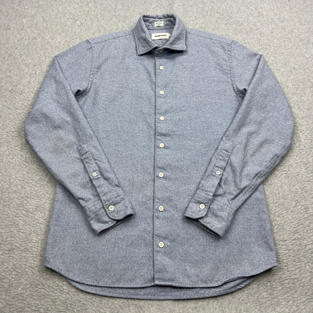 Taylor Stitch Button Shirt Mens 38 Blue Marl Heavyweight Knit Flannel Portugal